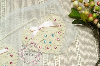 Heart Beige Vinty trim applique, 7x8 cm